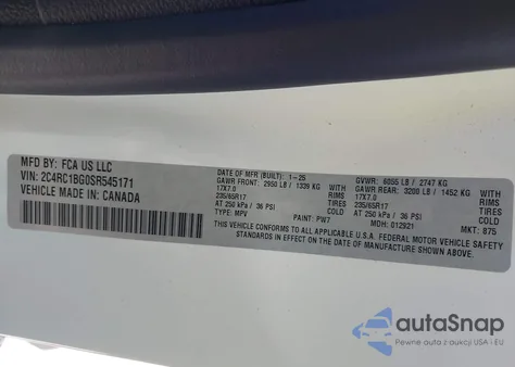 2025 Chrysler Pacifica Select из США, поврежденный, VIN 2C4RC1BG0SR545171